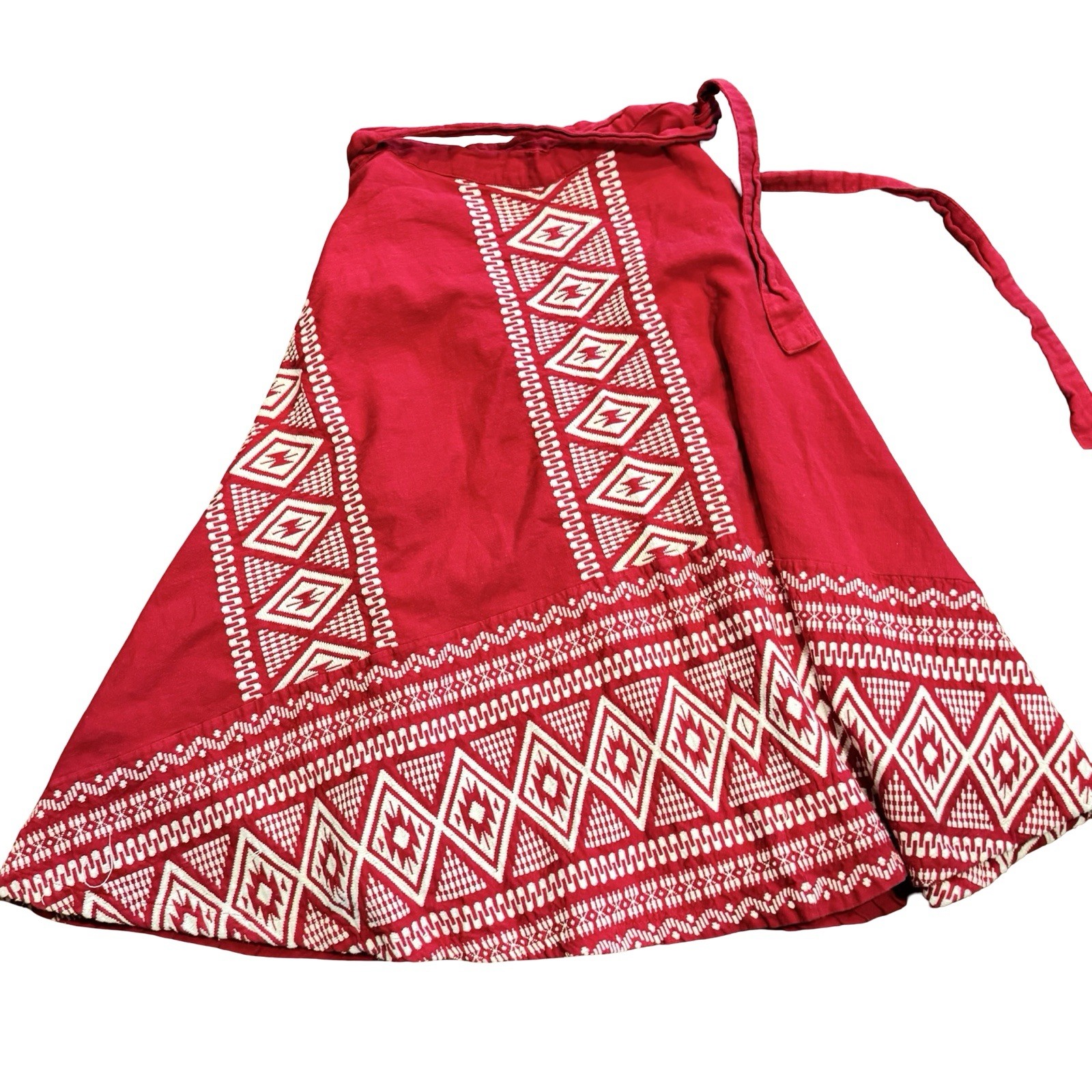 Vintage 70s Big Jaguar Guatemala Wrap Skirt Red Huipil Small/Medium hand woven