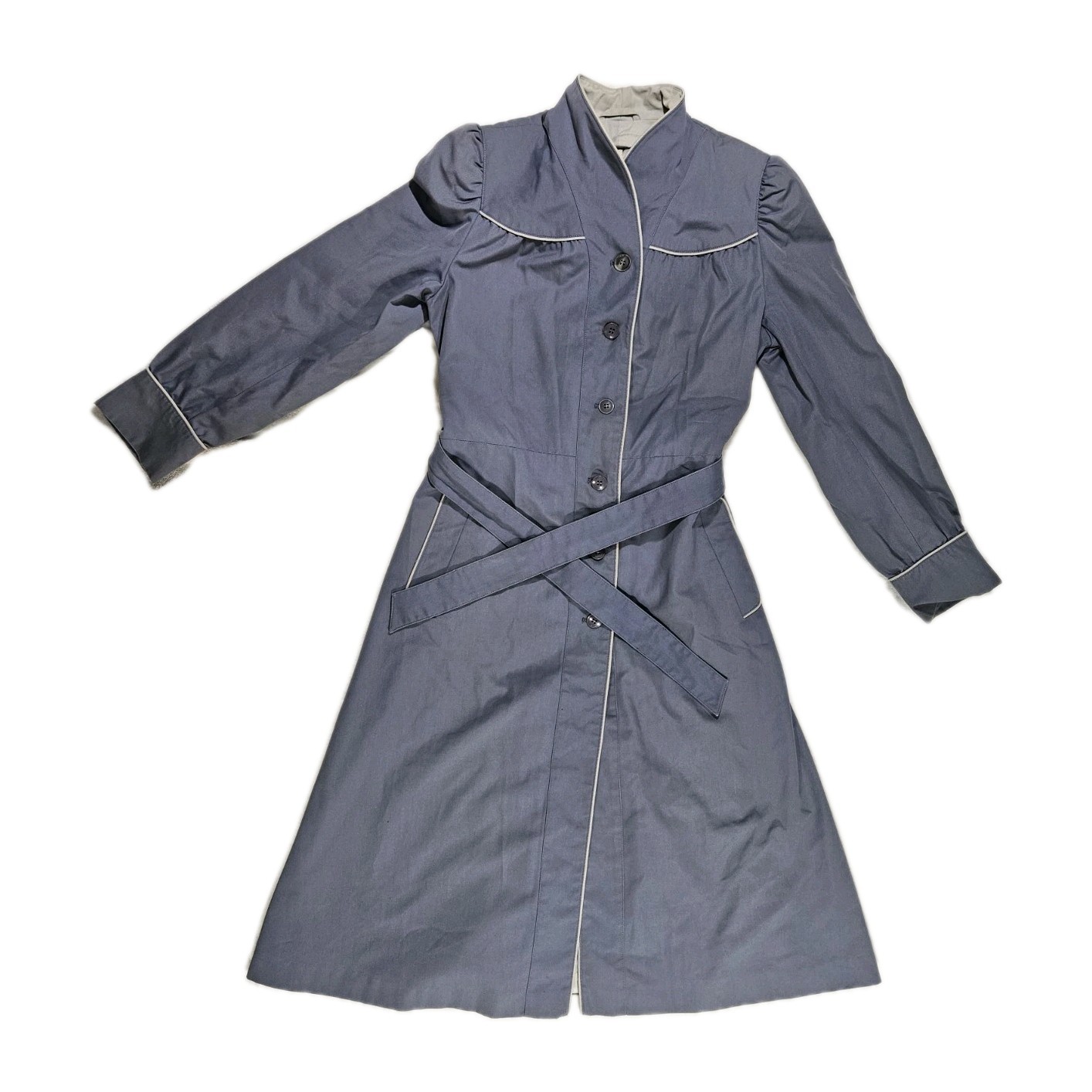 vintage J. Gallery trench coat, 80s 90s minimalist coat, slate blue belted…