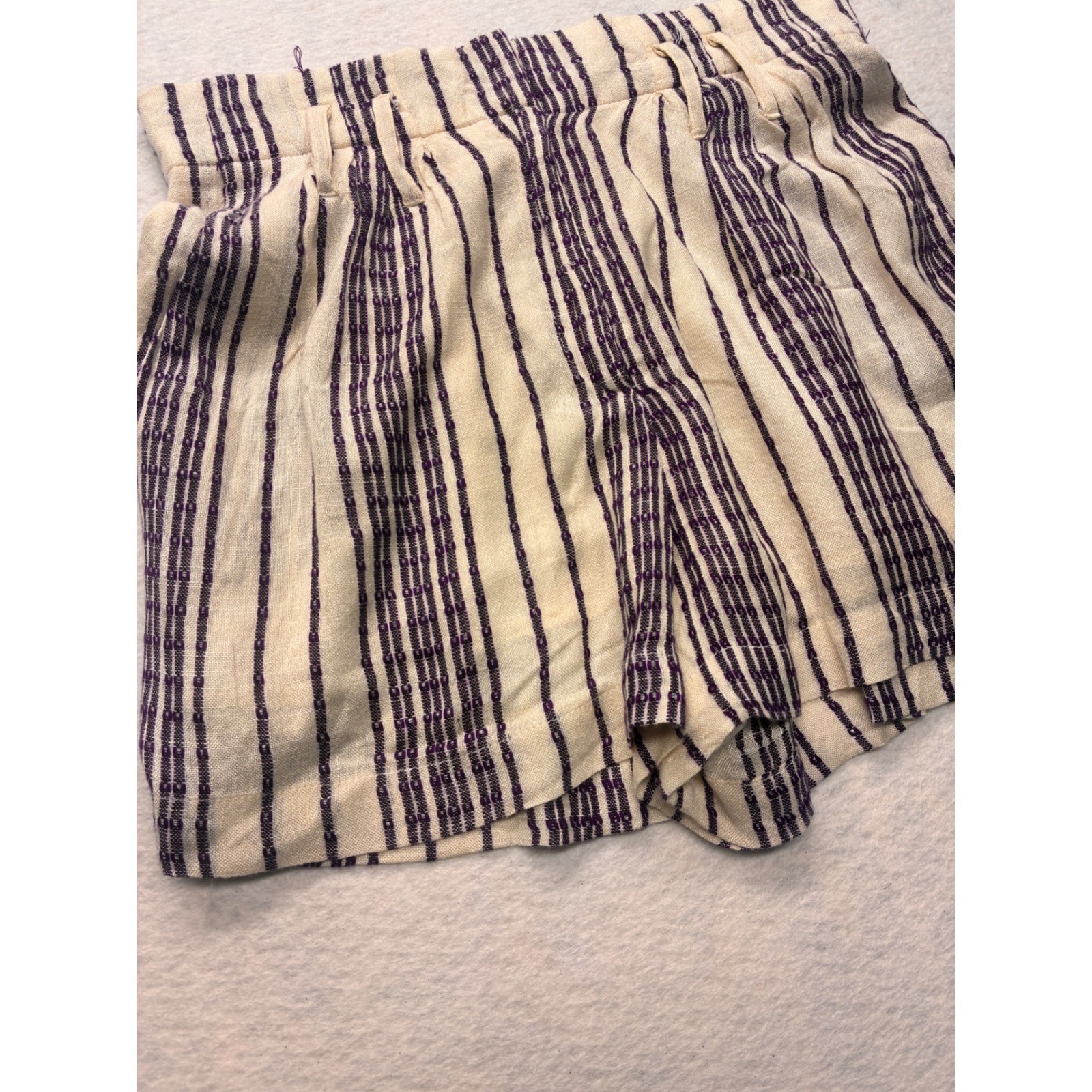 Flowy Beach Shorts Coastal Grandma Boho Striped High Waist – Small Cream
