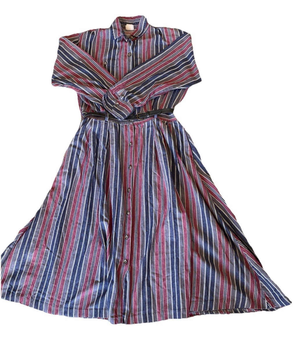 Vintage Selections By Manor House Striped Denim Button Down Aline Dress Size 14