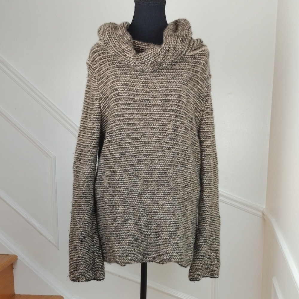 VINTAGE JAEGER Camel Hair & Wool Knit Sweater | Convertible Portrait Neck L