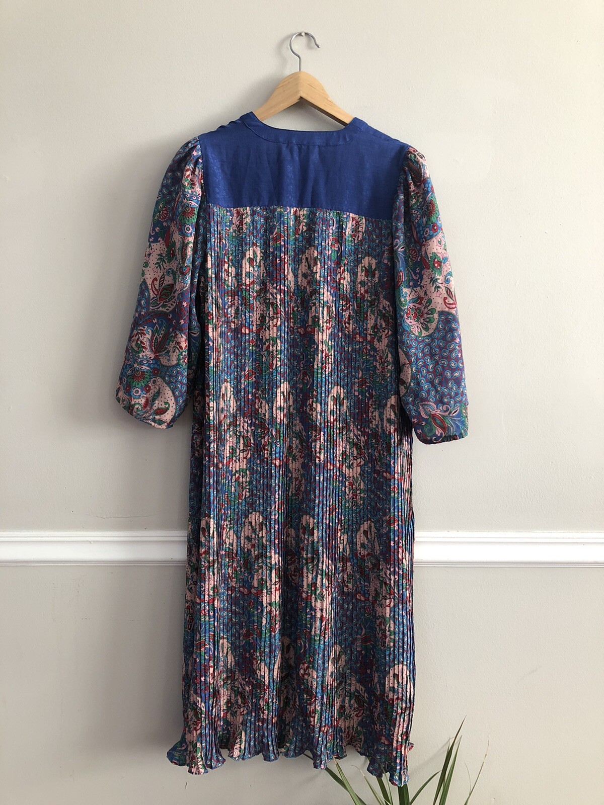 Vtg 80s DIANE FREIS Georgette Tunic Dress Paisley Puff Pleated Tent Trapeze XL