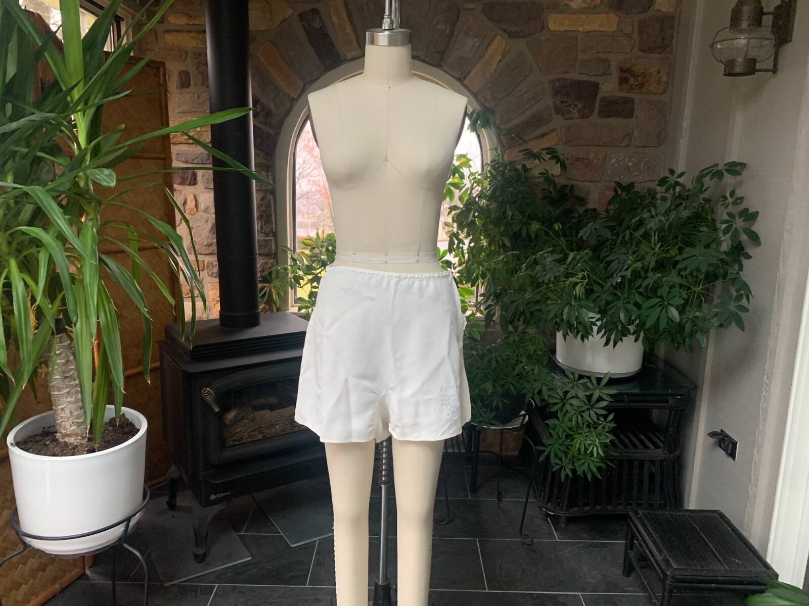 Vintage 1930s Silky White Satin Rayon Embroidered Step Ins Side Button Tap Pants