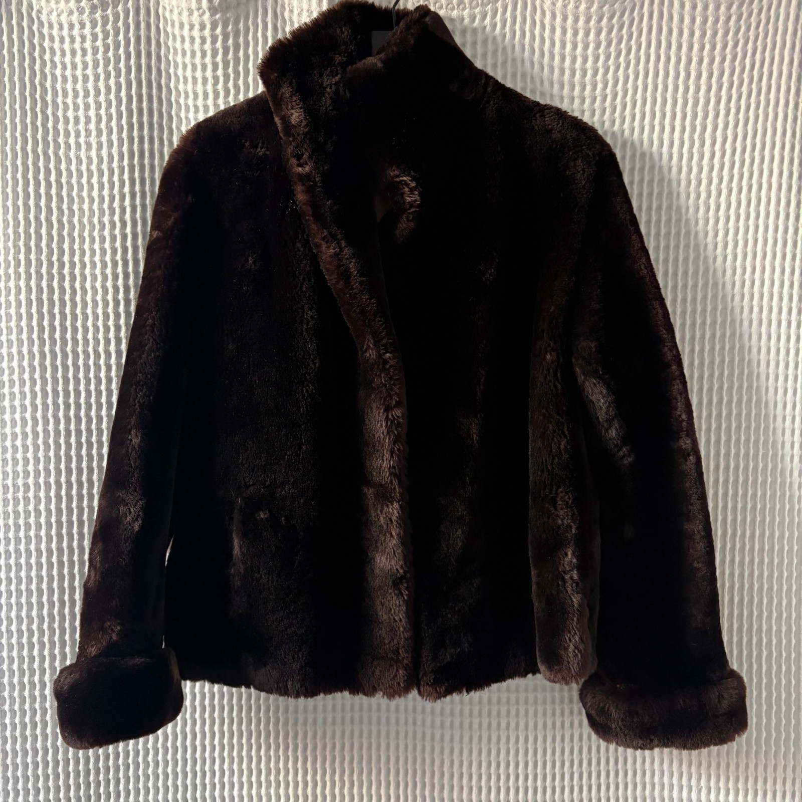 Vintage retro chocolate brown mouton fur jacket contemporary small/medium [READ]