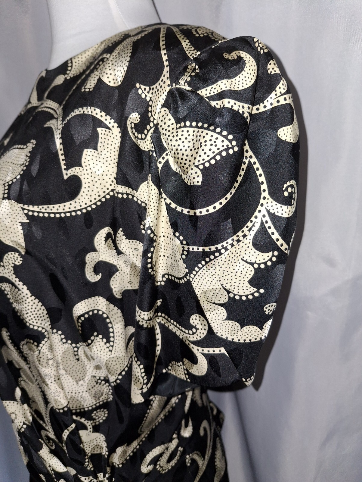 Vintage 80’s Silk Dress Tulip hem & Sleeves Big hip bow padded shoulders Sz 12