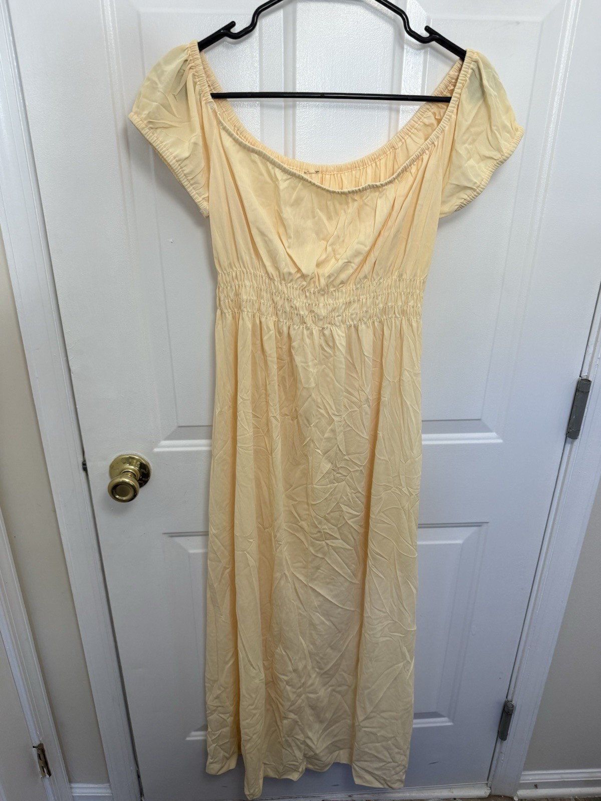 Vintage Gilead Butter Yellow Maxi Nightgown M Puff Sleeve Milkmaid