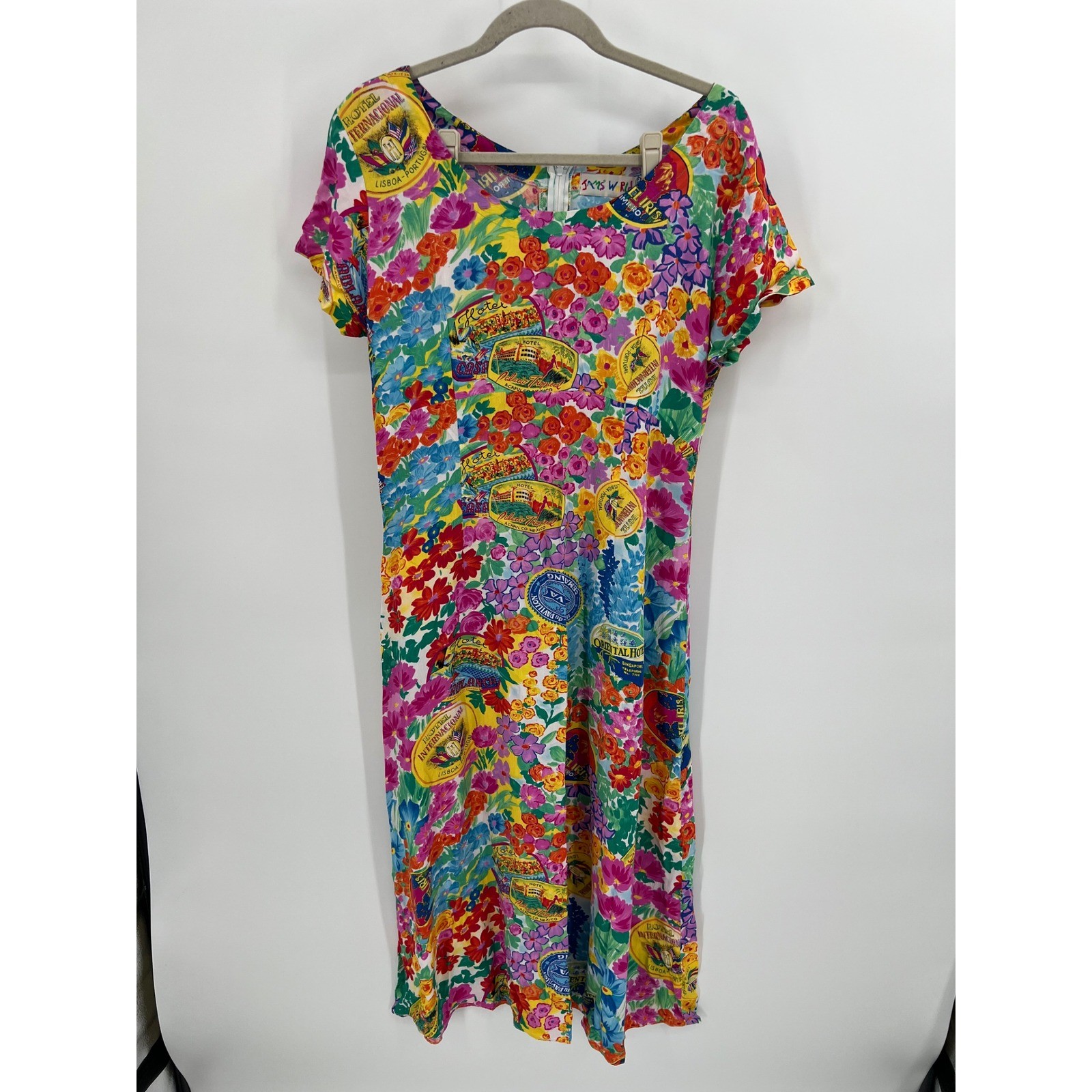 Vintage Jams World Rayon Dress Large Floral Hotel Travel Label Print EUC