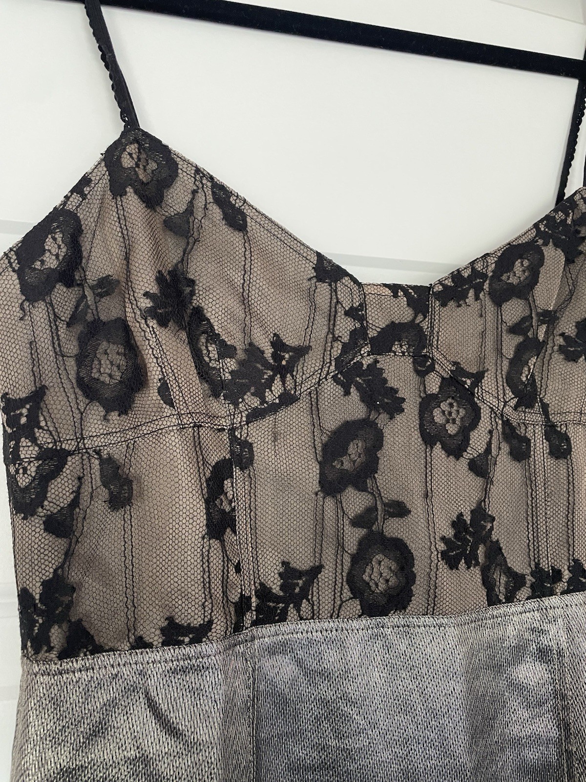 Marc Jacobs Vintage Lace Bustier and Metallic Silk Dress, Lace Straps, Size 0