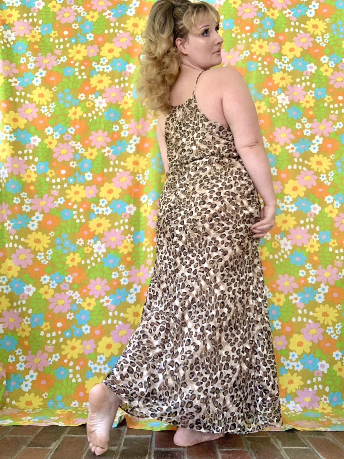 Vintage 1990s glamorous cheetah print maxi dress size L/XL