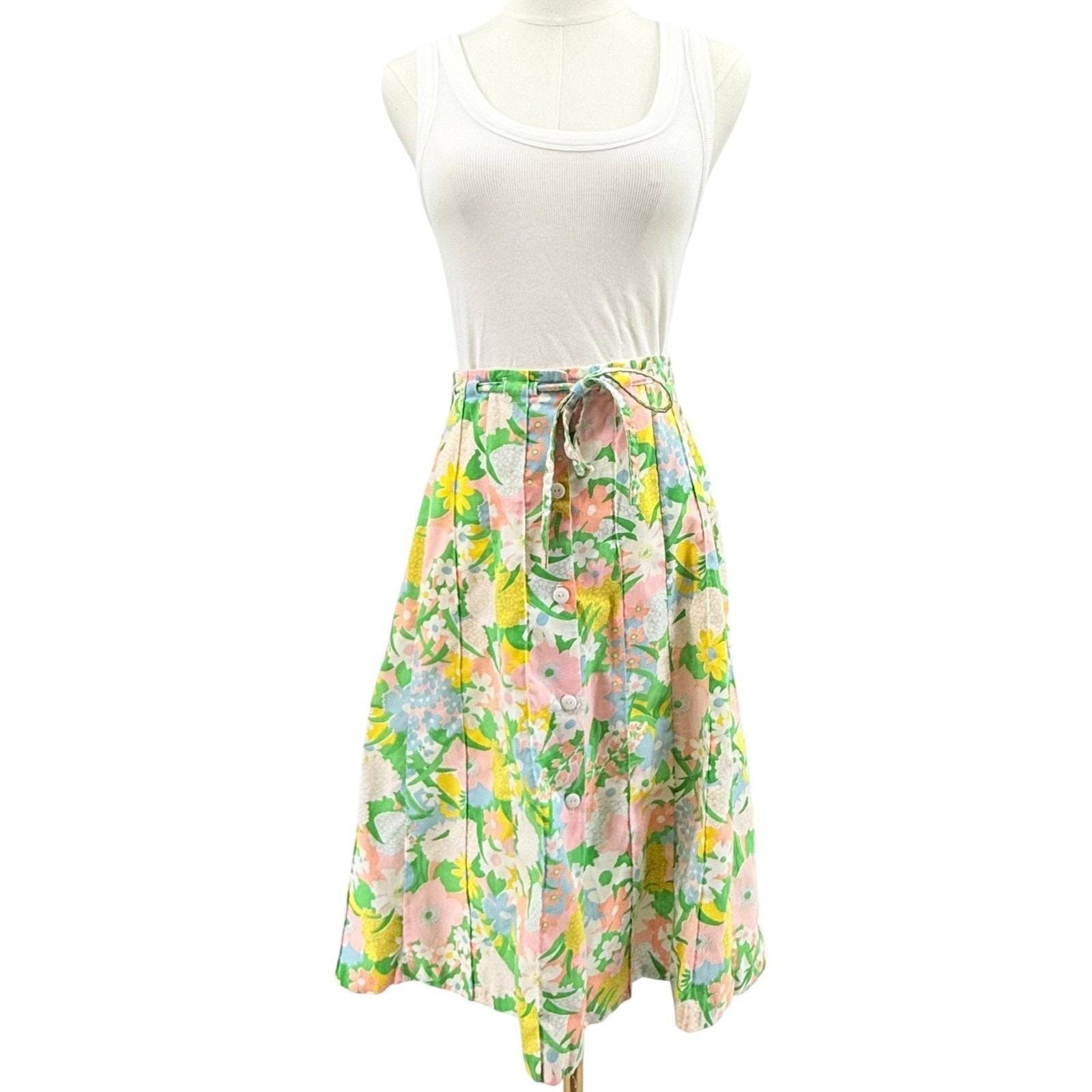 Vintage 70s 80s Mr Hank Womens Floral Midi Skirt Cottagecore Prairie Medium 30″