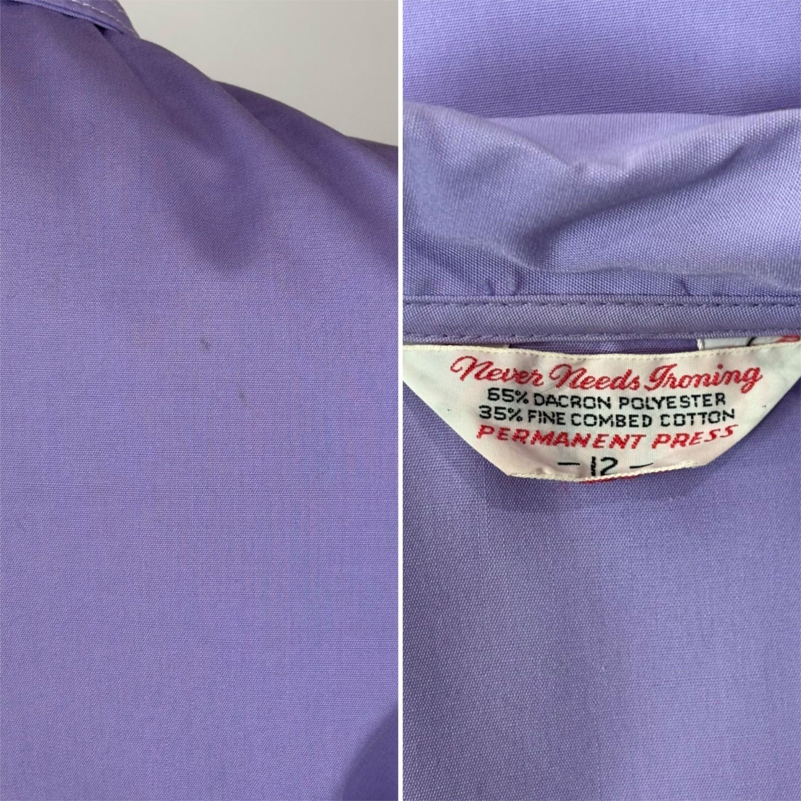 Vintage 70s Lavender Dress Womens S Mini Dagger Collar Waitress Canvas