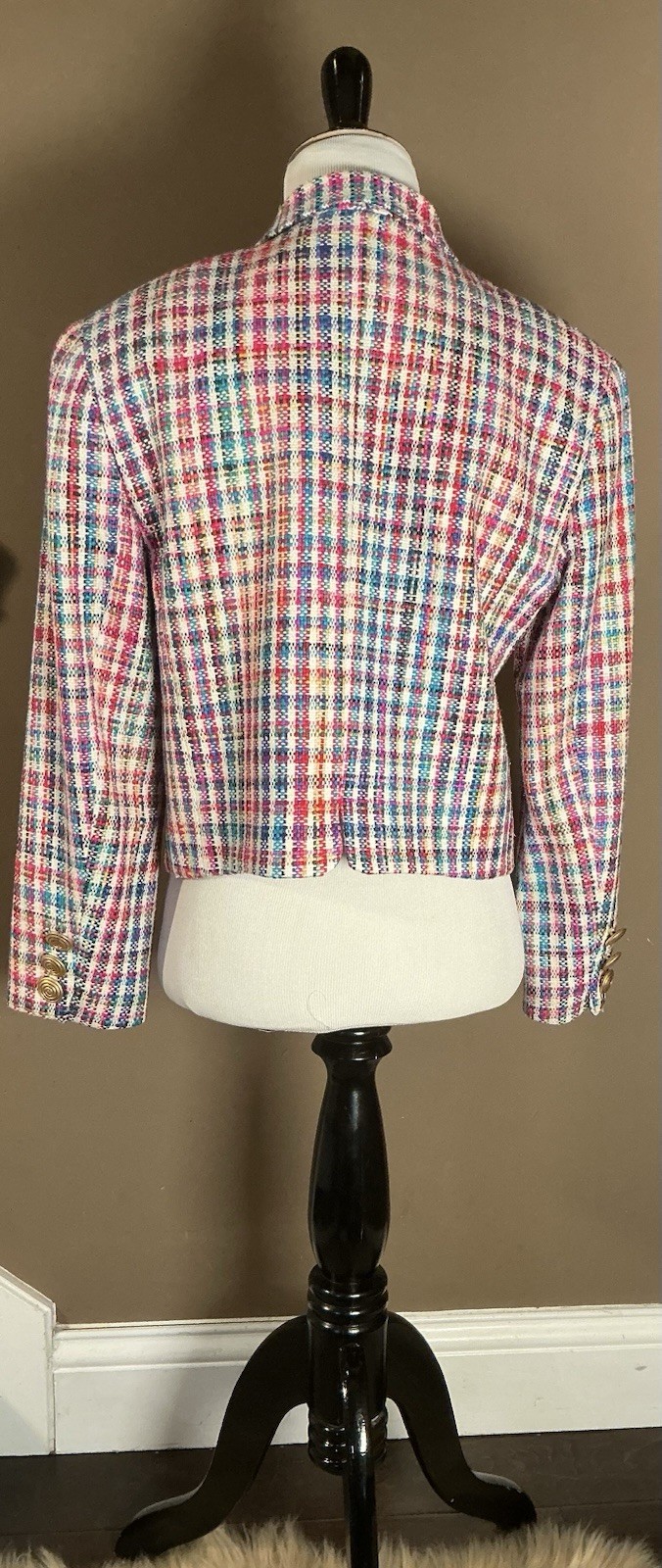 Don Caster Silks Vintage Multicolor Tweed 100% Woven Silk Cropped Blazer Sz 4
