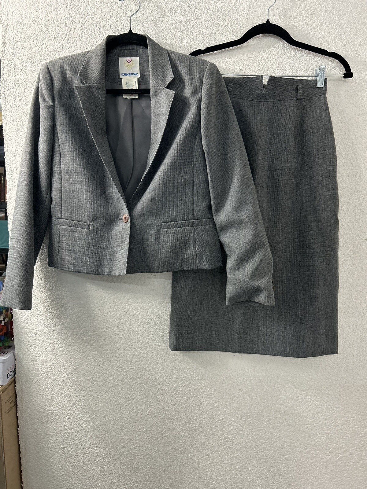 Vintage College Town Gray Plaid Midi Skirt Jacket Academia Belt loops 5/6 & 7/8