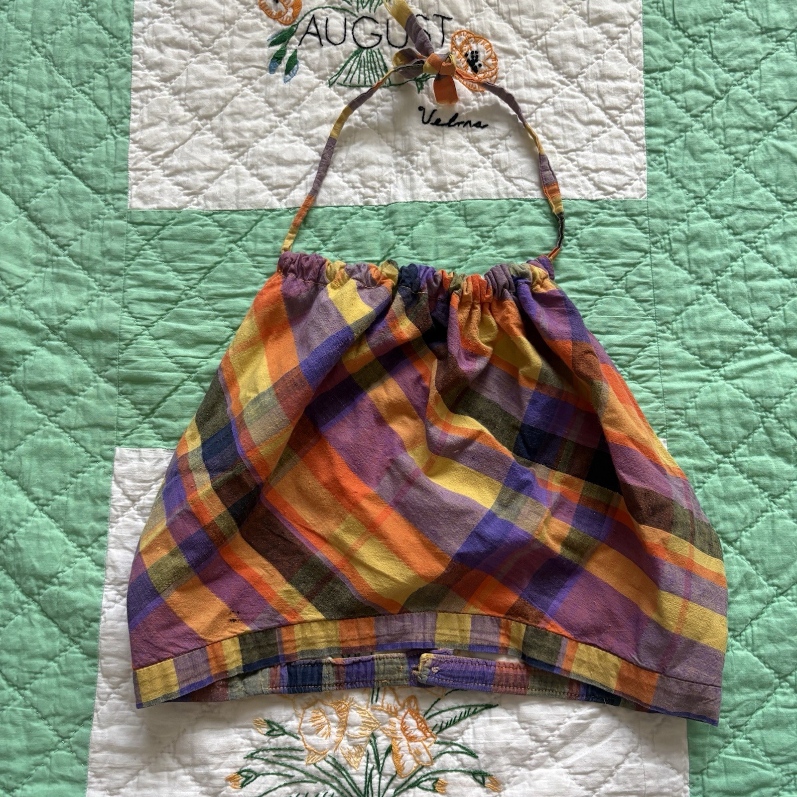 Vintage 1970s Madras Cotton Plaid Halter Top Women’s Hippie Used Boho