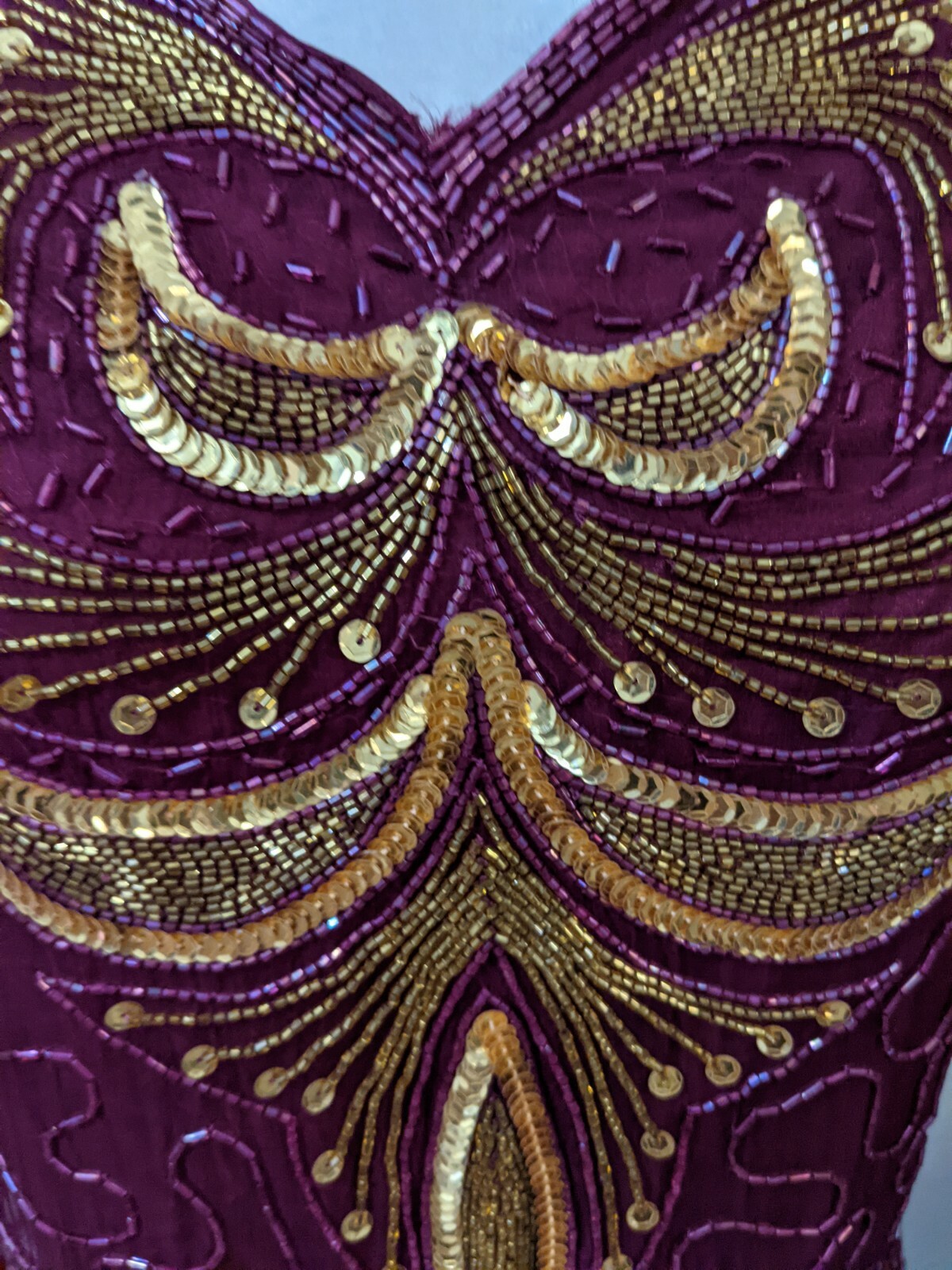 VTG Sweelo Purple Beaded Sequin Zip Back Dress 100% Silk Sz XL Extra Large