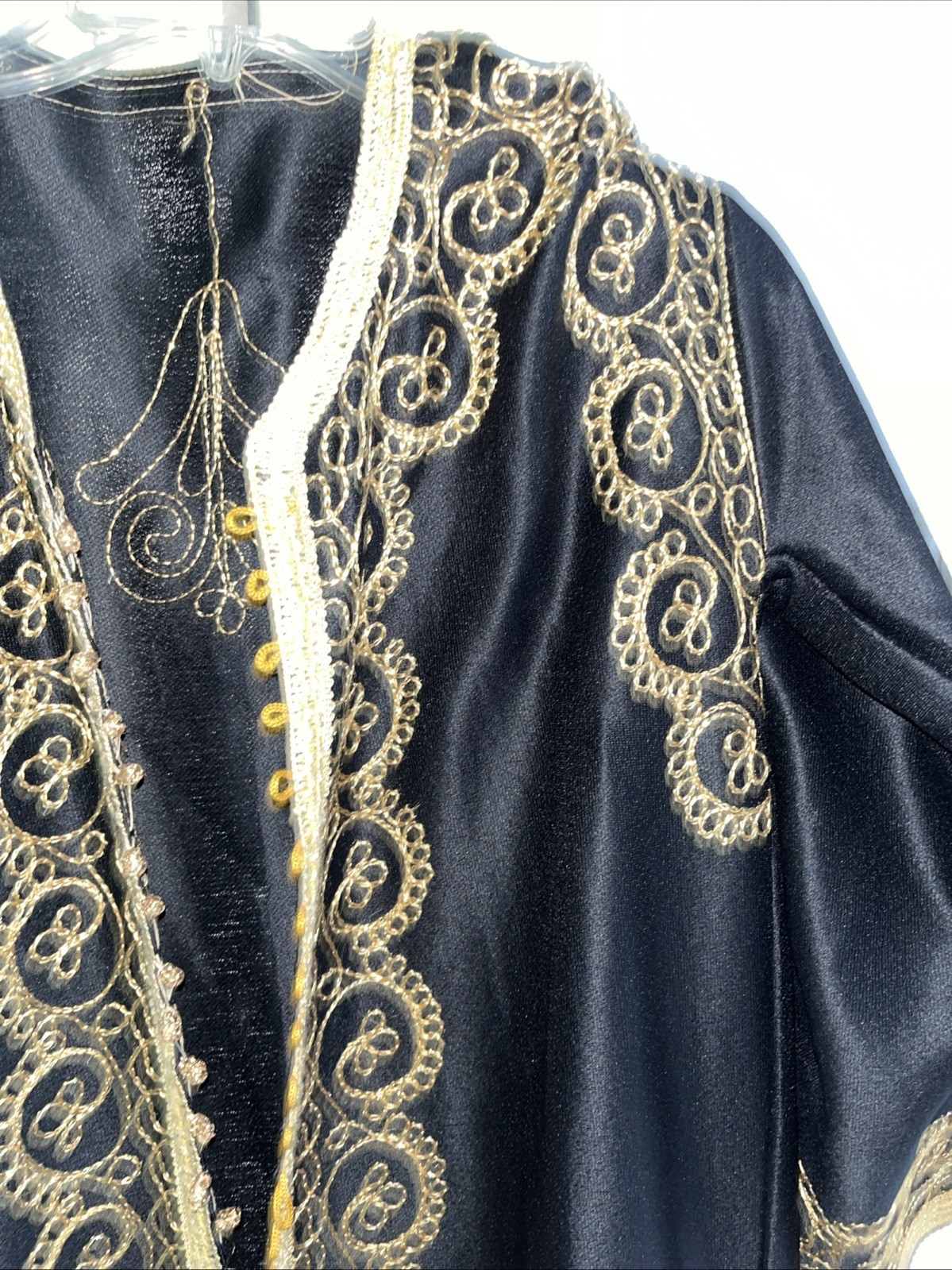 Vtg Caftan Robe Large Moroccan Gold Trim Small