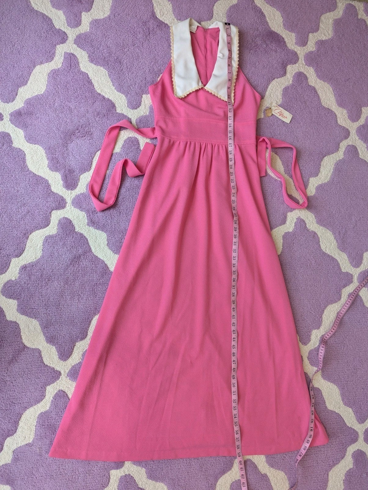 Vintage 70’s Joni Blair Of California Pink Dagger Collar Polyester Maxi Dress S