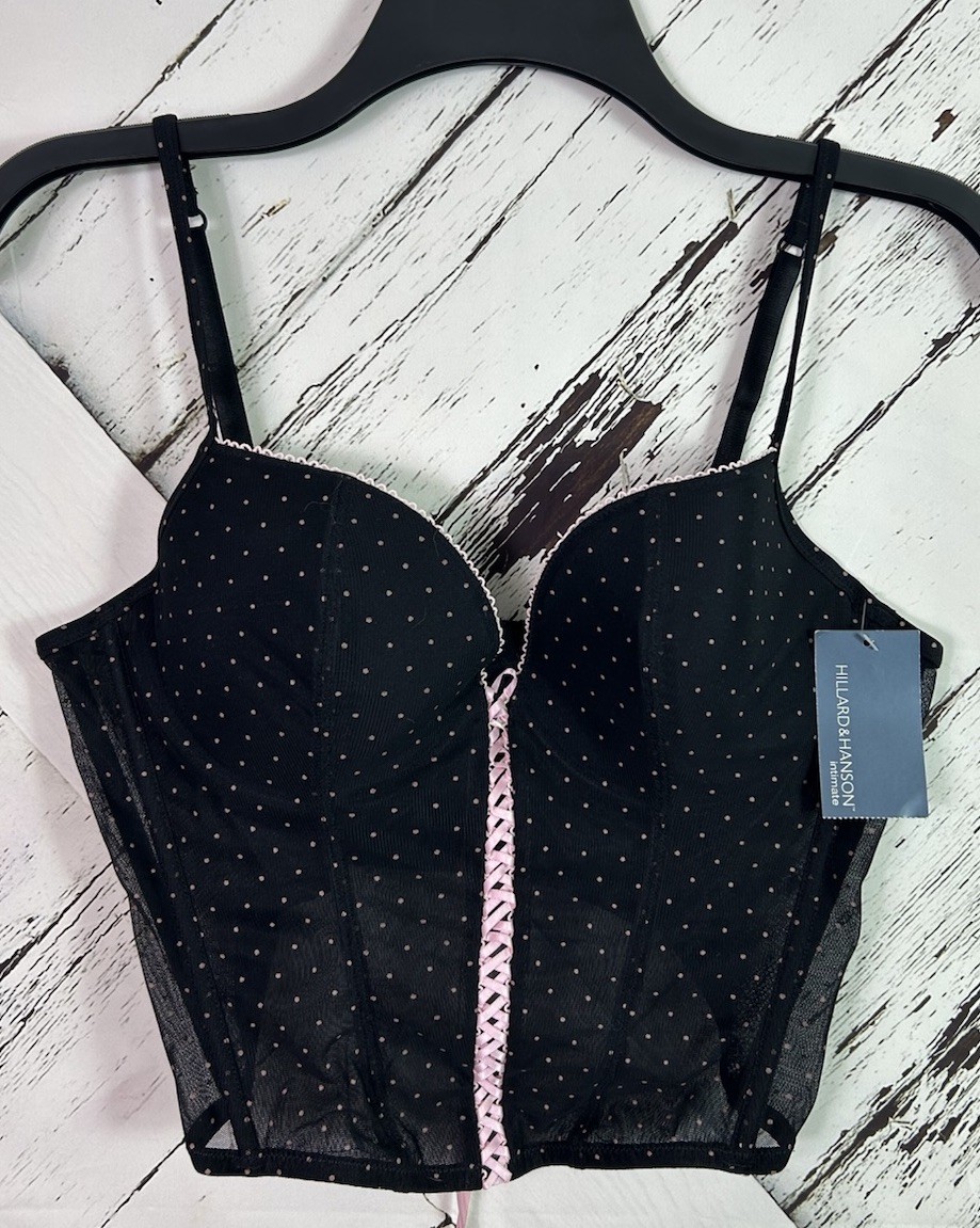 NWT Hillard & Hanson Medium Bustier Y2K Pin Up Retro Corset Bra Black Pink Sexy