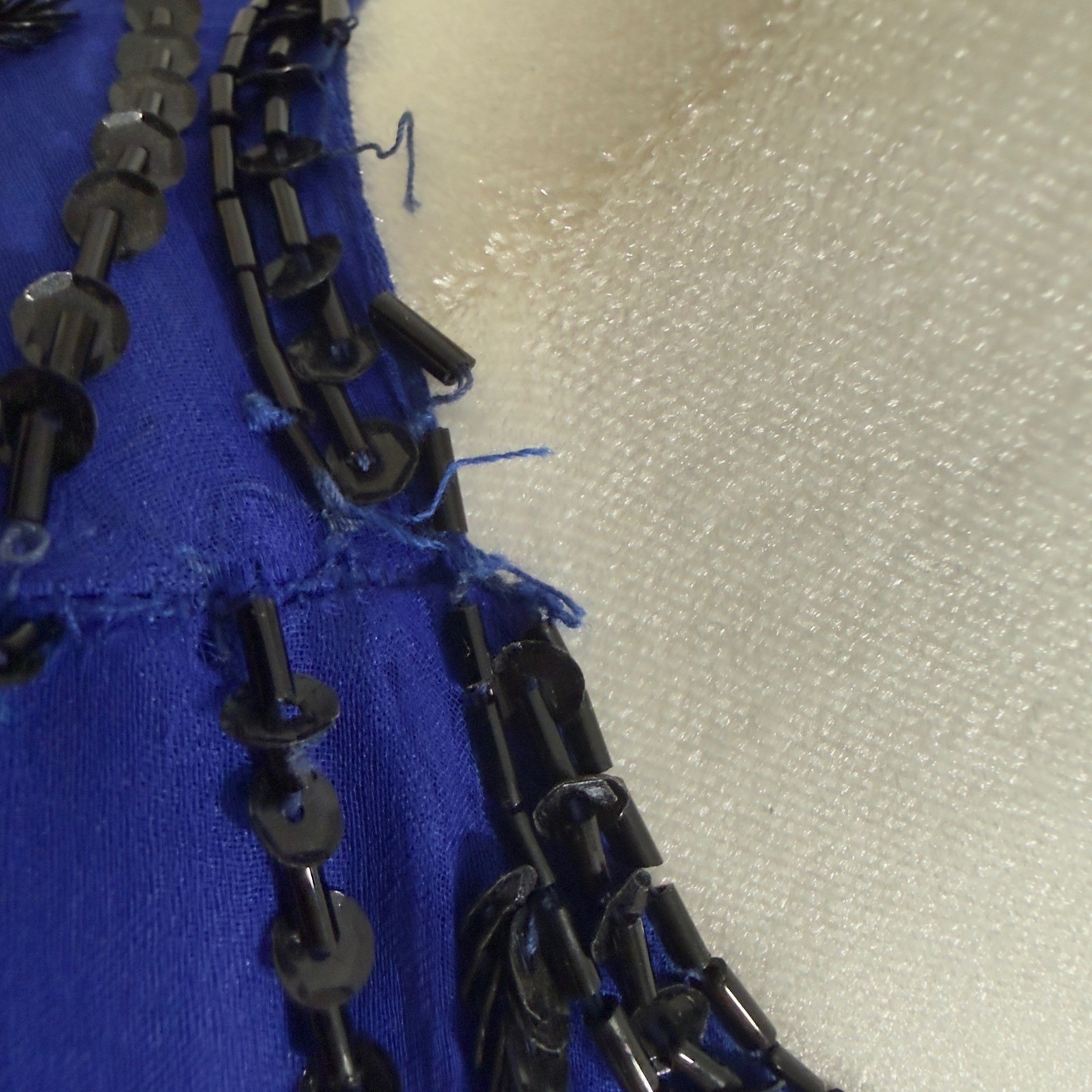 Vintage Laurence Kazar Silk Beaded Sequin Evening Top Blue Cocktail Blouse