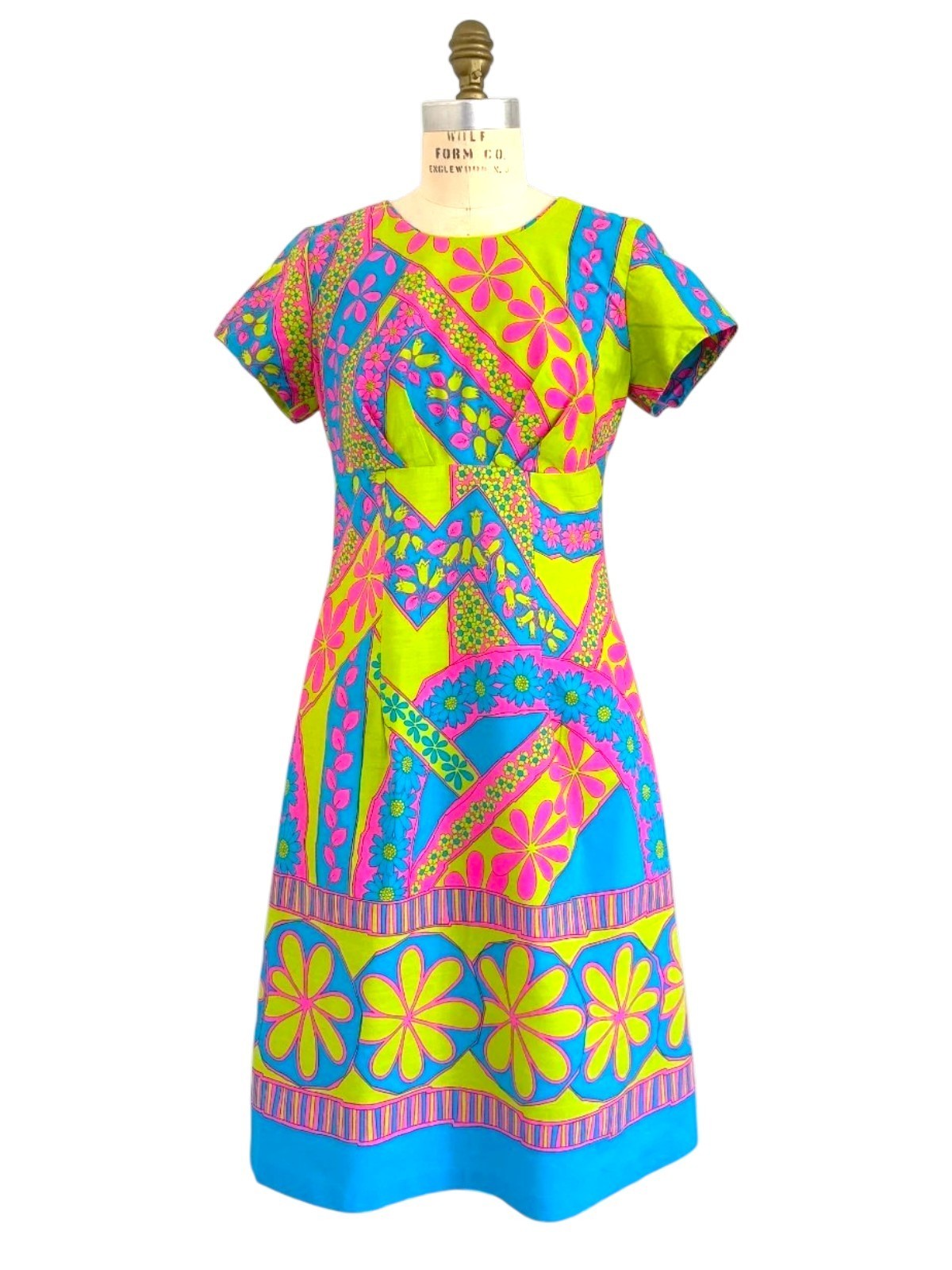 Rare Vtg 60’s Rhapsody By Glazier Blue Flower Midi Mod Dress sz L Pristine