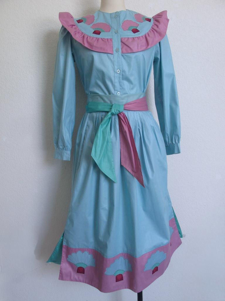 Vintage 80s Salaminder Kansas City Southwestern 2Pc Dress Top Skirt XXS Applique