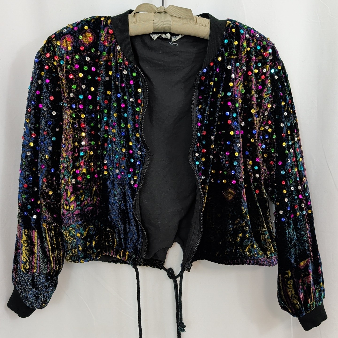 VTG Speed Limit MPH Velvet Sequin Beads Jacket Womens S Needs Repair