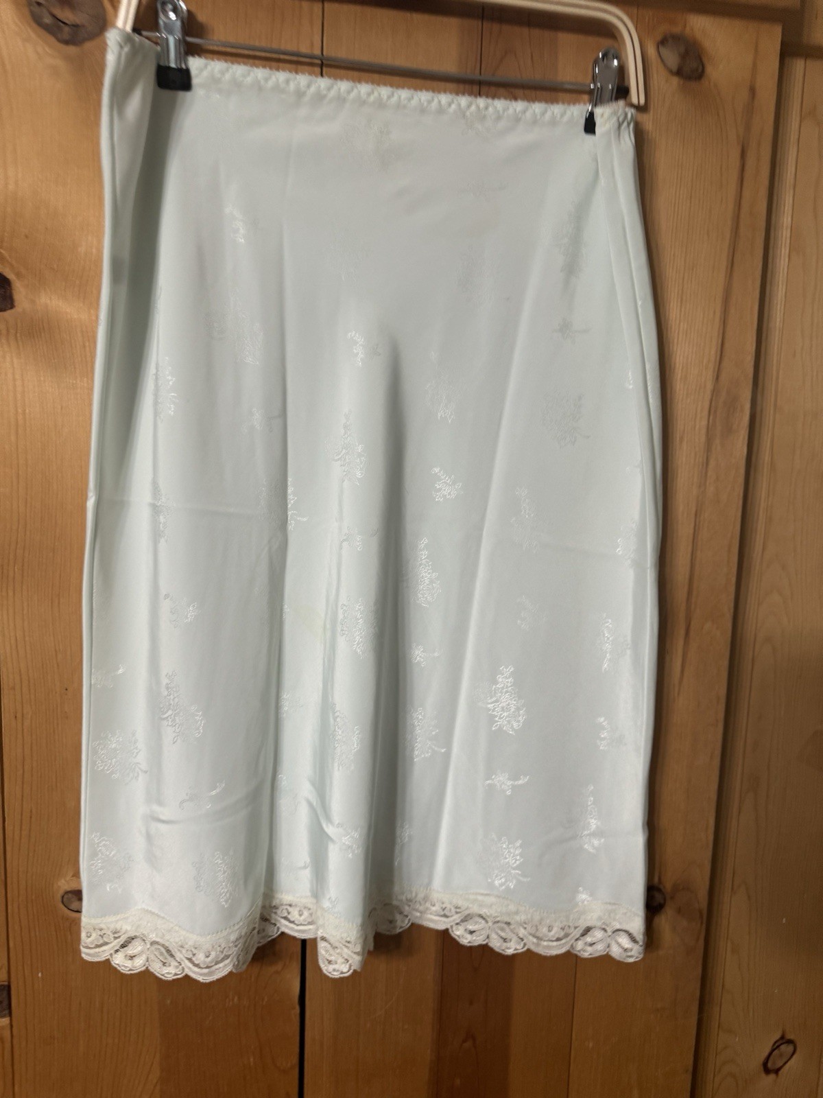 Vtg Farr West Sea Foam Green Embossed Glossy Satin Half Slip M L W-30-36” NWD