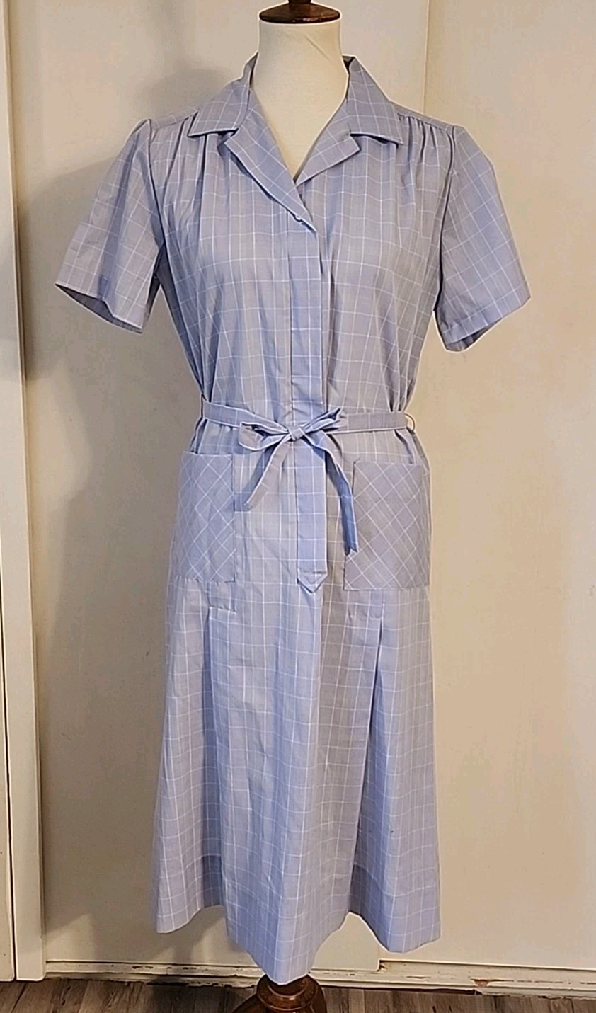Vintage Nancy Frock Casual House Dress Pleats Pockets Sz14