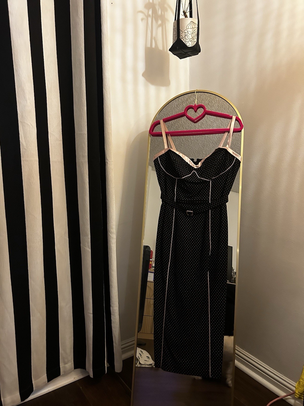 Black Pink Polka Dot Wiggle Dress with Pink Trim Evening Cocktail