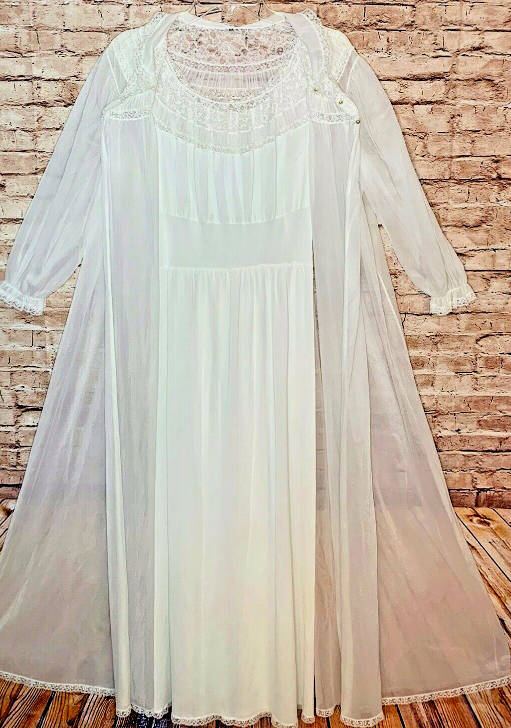 Vtg 1950s Radcliffe Peignoir Nightgown Negligee Set Long White Nylon Sz M?