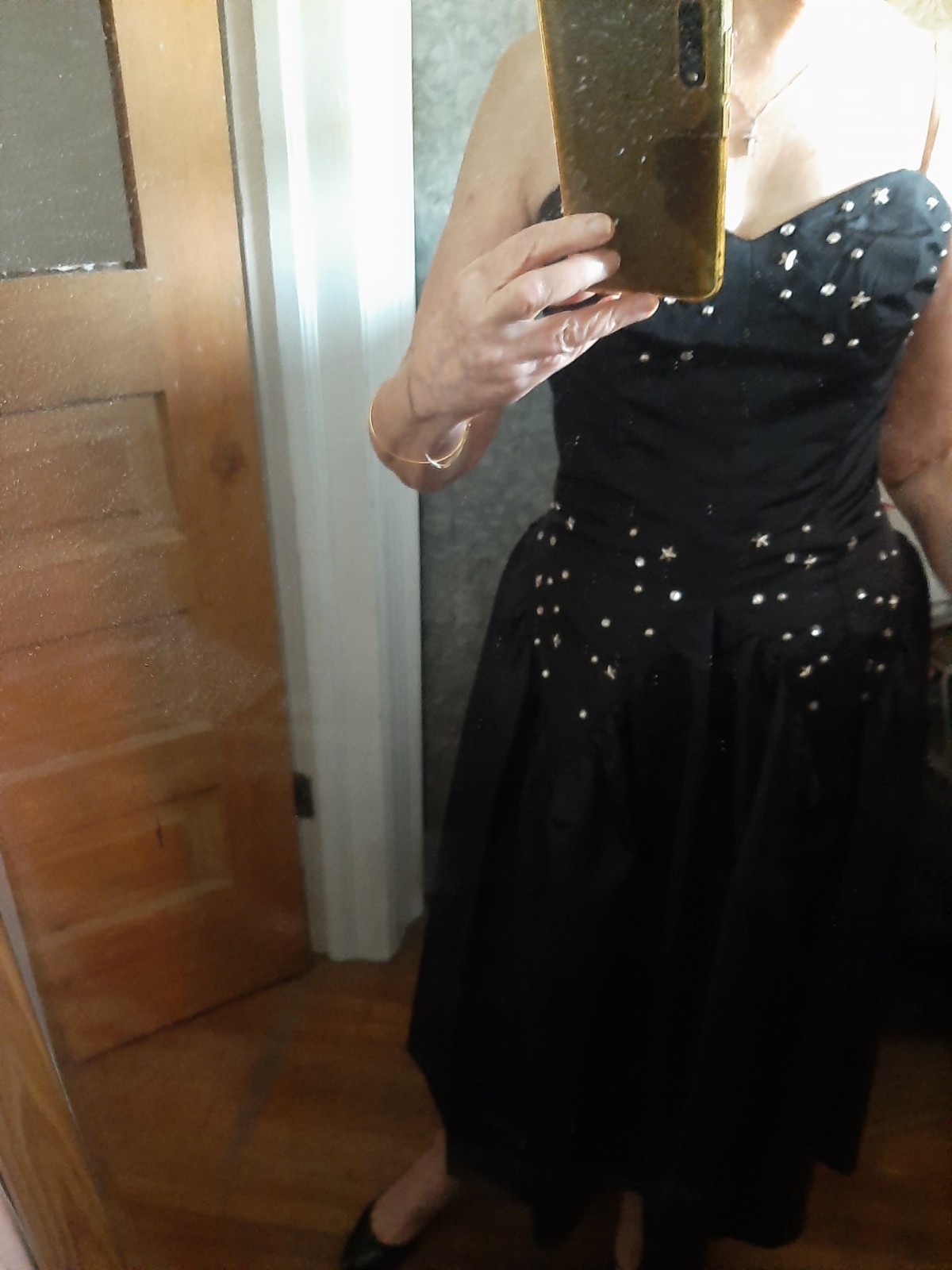 RARE Vintage 80s Black Taffeta Like Strapless Dress 34″ Bust W 29″ HOLLYWOOD