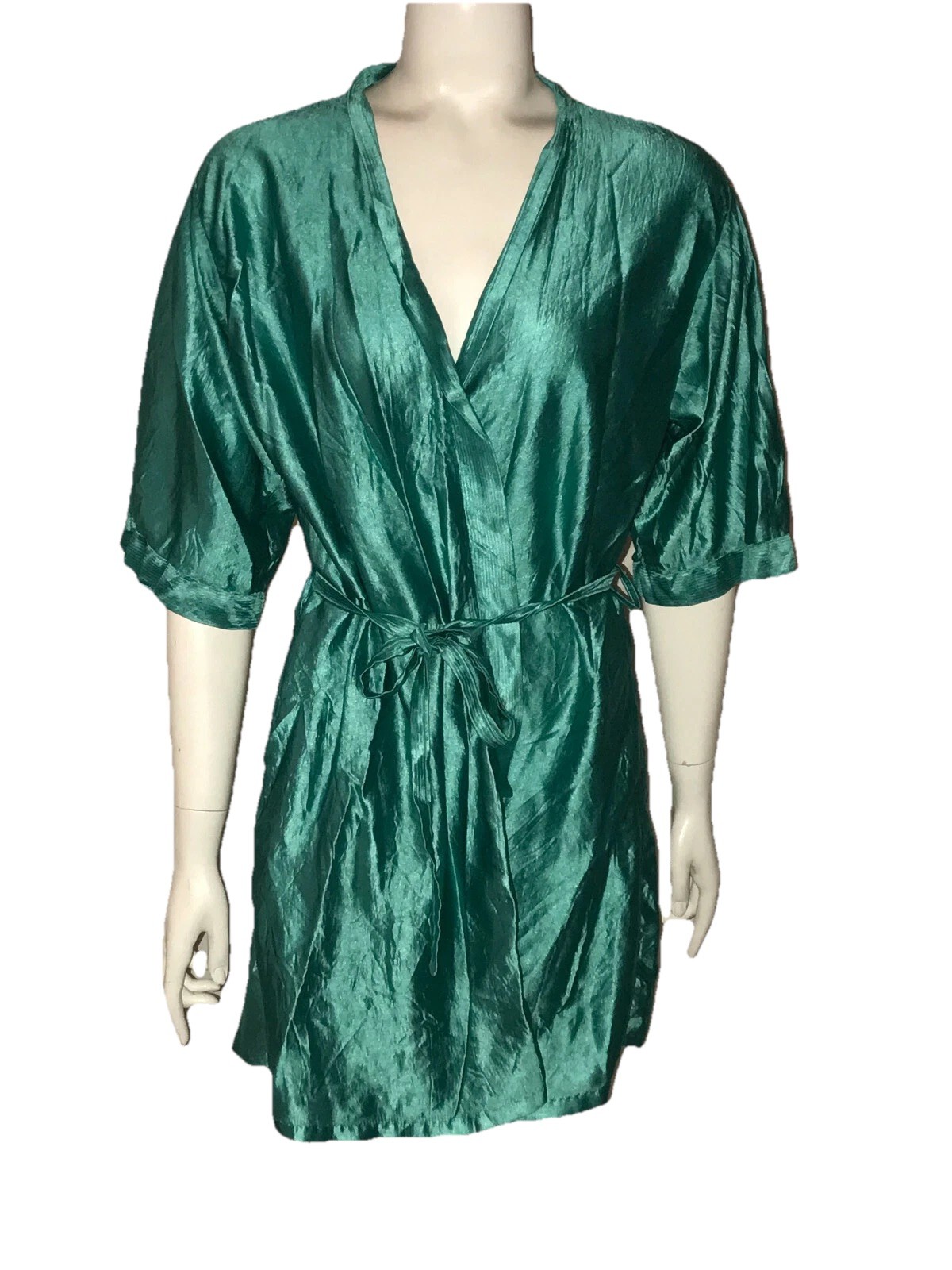 Vintage KIKI NEW YORK Robe Slinky Size XL Belted Short Sleeve 70s-80s