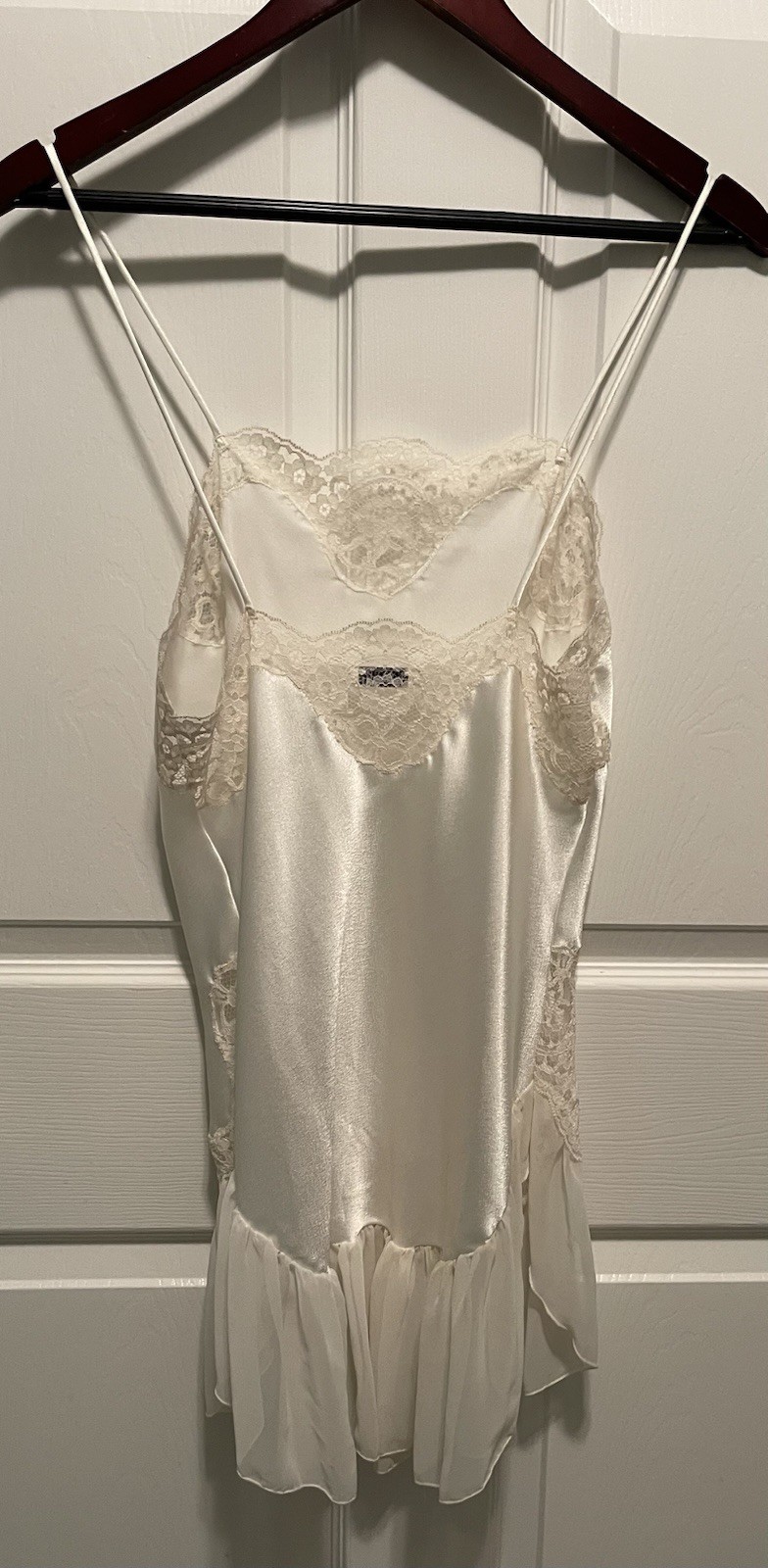 Vtg Blanche Nightgown Nighty Chemise Cream Lace USA Union Made Tag Ladies Small