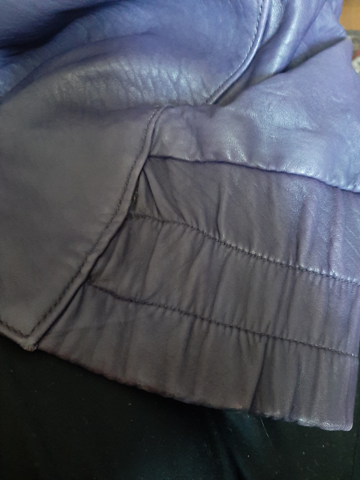 RARE 80s Purple Black Trim Bomber Style Women’s LEATHER JACKET 44″ Bust W 38″