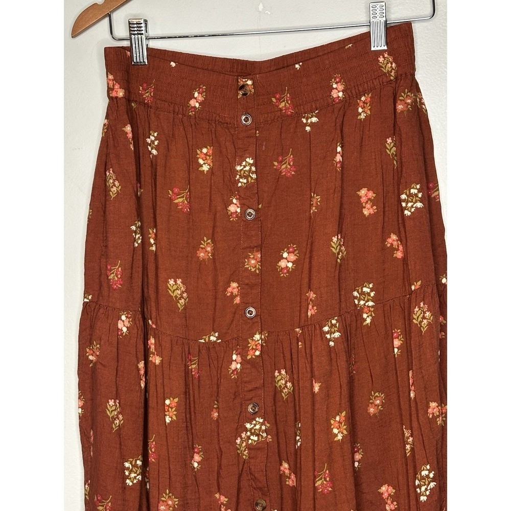 Sonoma Womens Floral Tiered Midi Skirt Small Rayon Rust Floral Boho Cottage