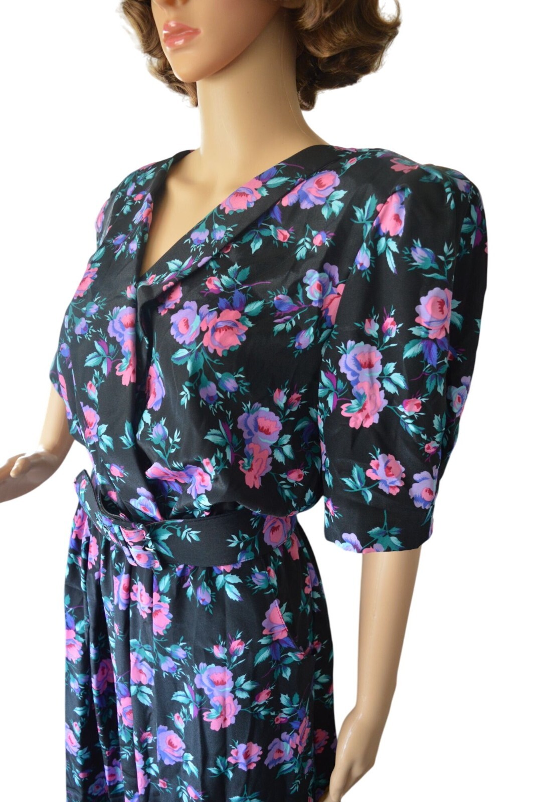 Vintage 80s Pellini by Von Bramlett Floral Shirt Dress with Belt Womens Modern S
