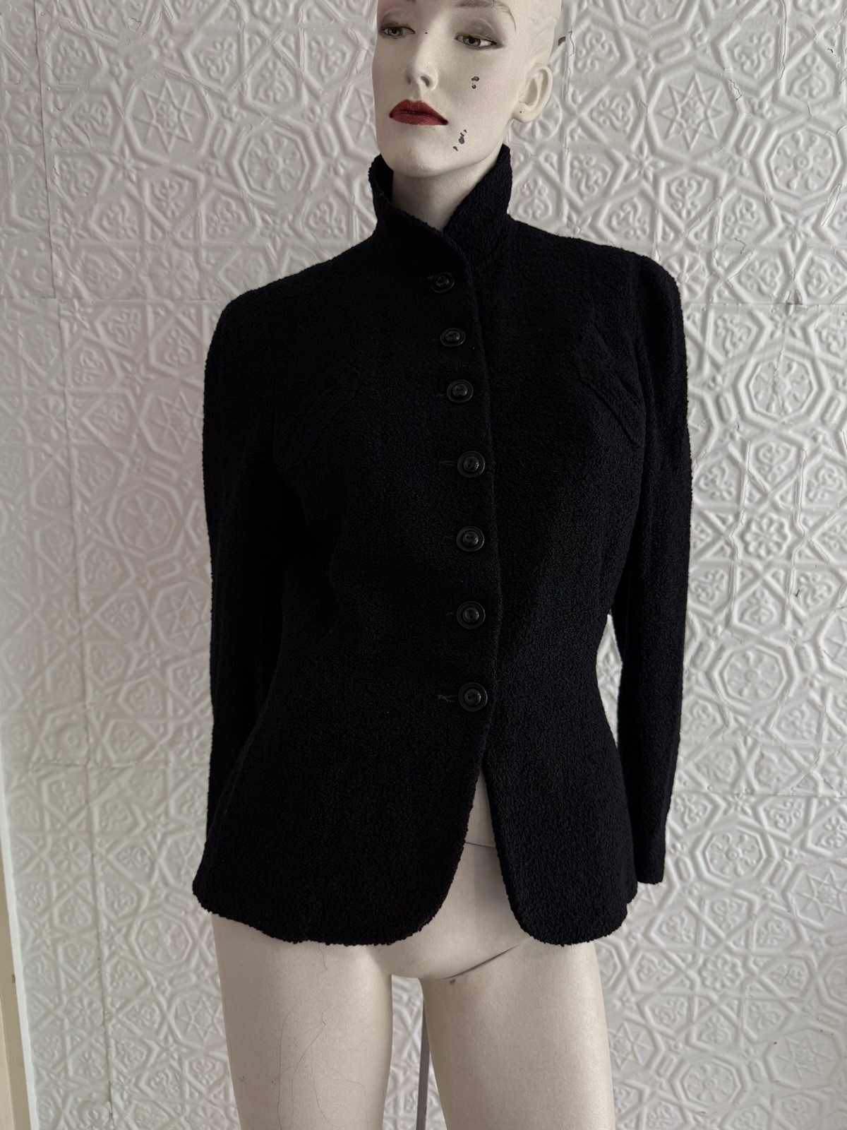 Vintage 1940s women’s black wool boucle jacket-Tailored gothic vamp Antique Fall
