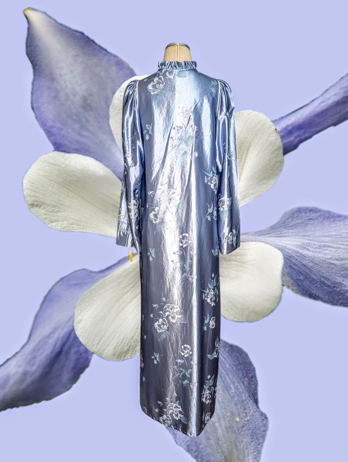 JC PENNEY Purple SATIN Floral Half Zip Nightgown FULL LENGTH Robe Women’s Small
