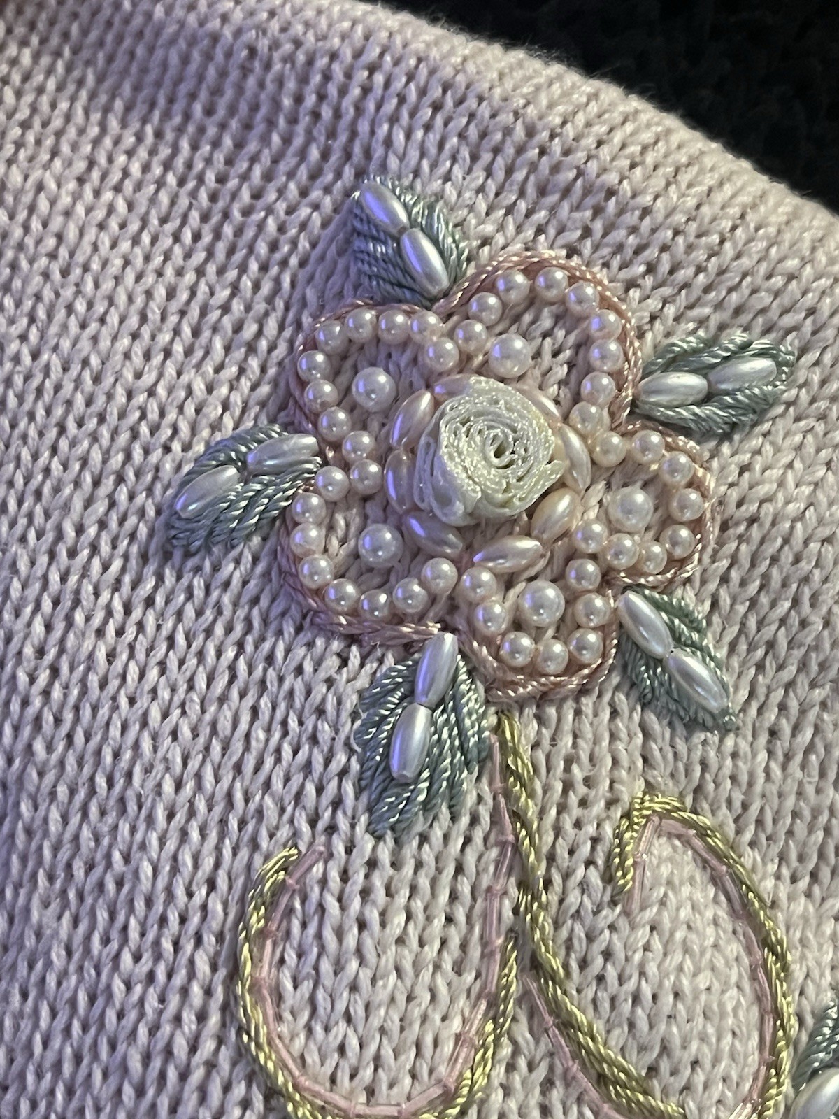 Vintage 1980s Pink Maurada Sweater Ramie/Cotton Beaded Embellished Grandmacore