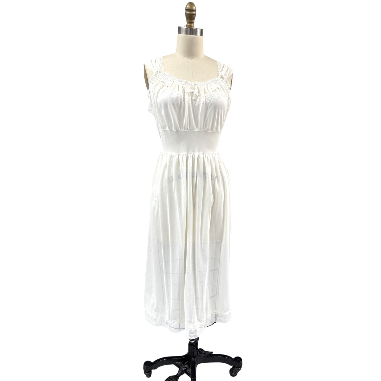 VTG 50s MCM Carillon Sheer Nylon Chiffon Nightgown_Robe White Bridal 36 Small