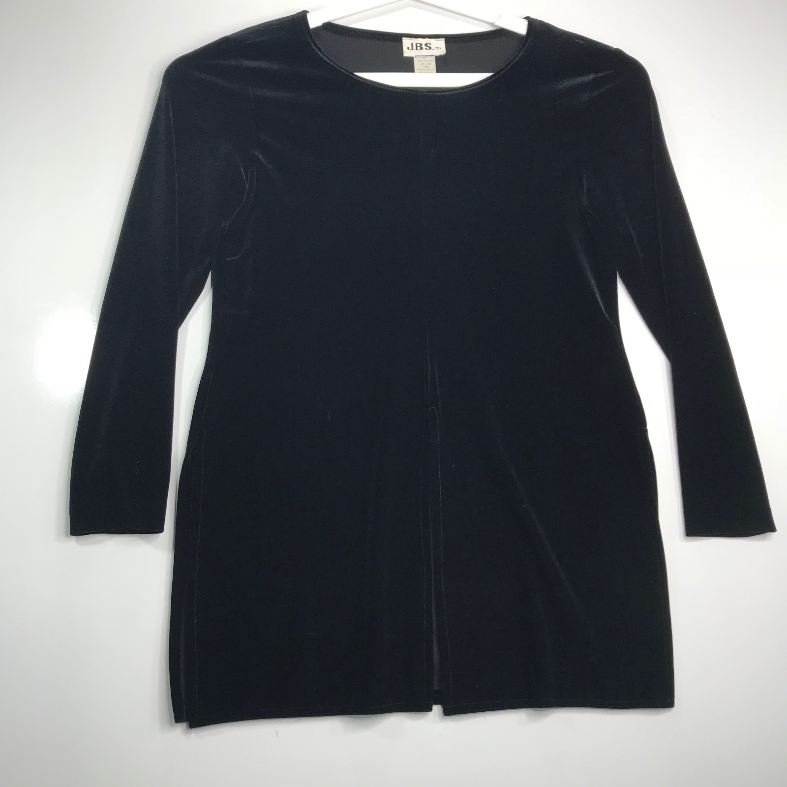 JBS Ltd Womens Size 8 Tunic Top Vintage Black Velvet with Slits Long Sleeves USA