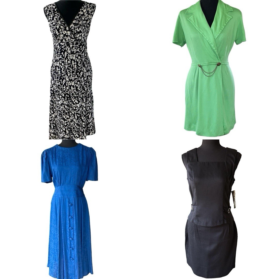 Vintage 70s-90s Lot of 4 Dresses NWT and As-Is Medium Large Mod Retro