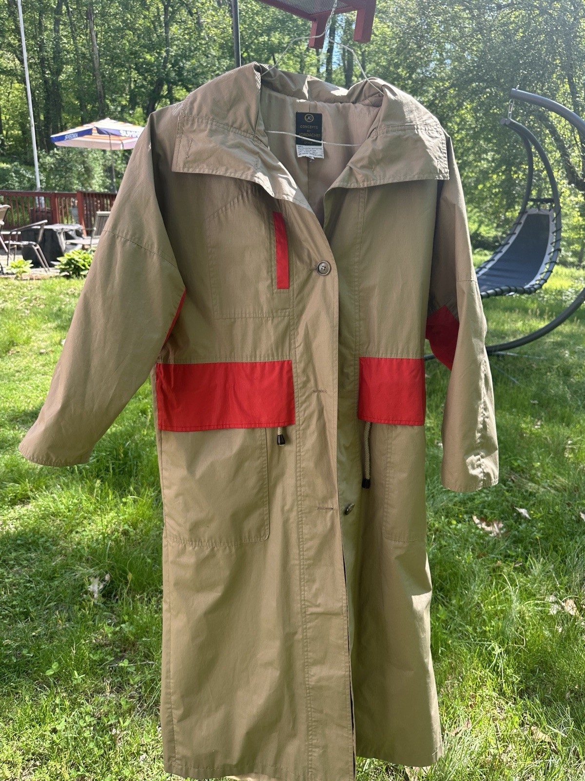 Vintage 80s/90s JC Concepts by Jordache Hooded Trench Rain Coat Khaki & Red