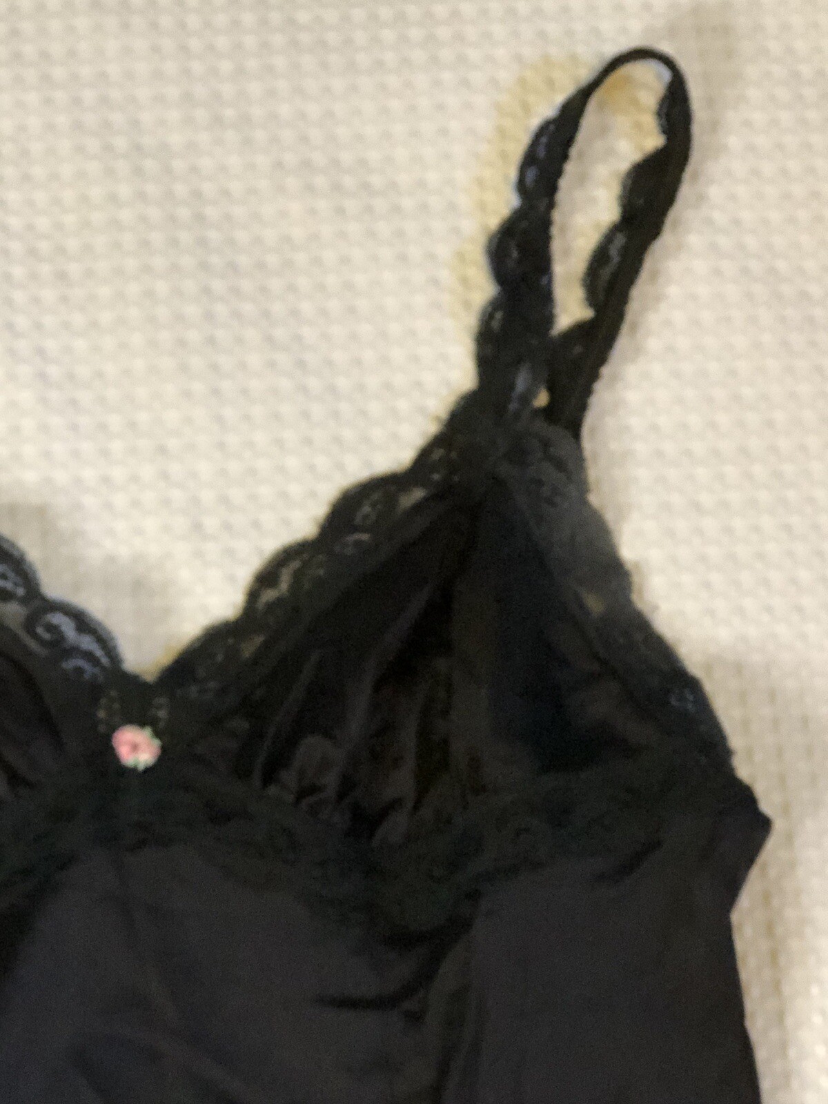 Olga 1349F Black Size 34 (29″) Full Slip Nightgown Lace Trim Bust Nylon Vintage