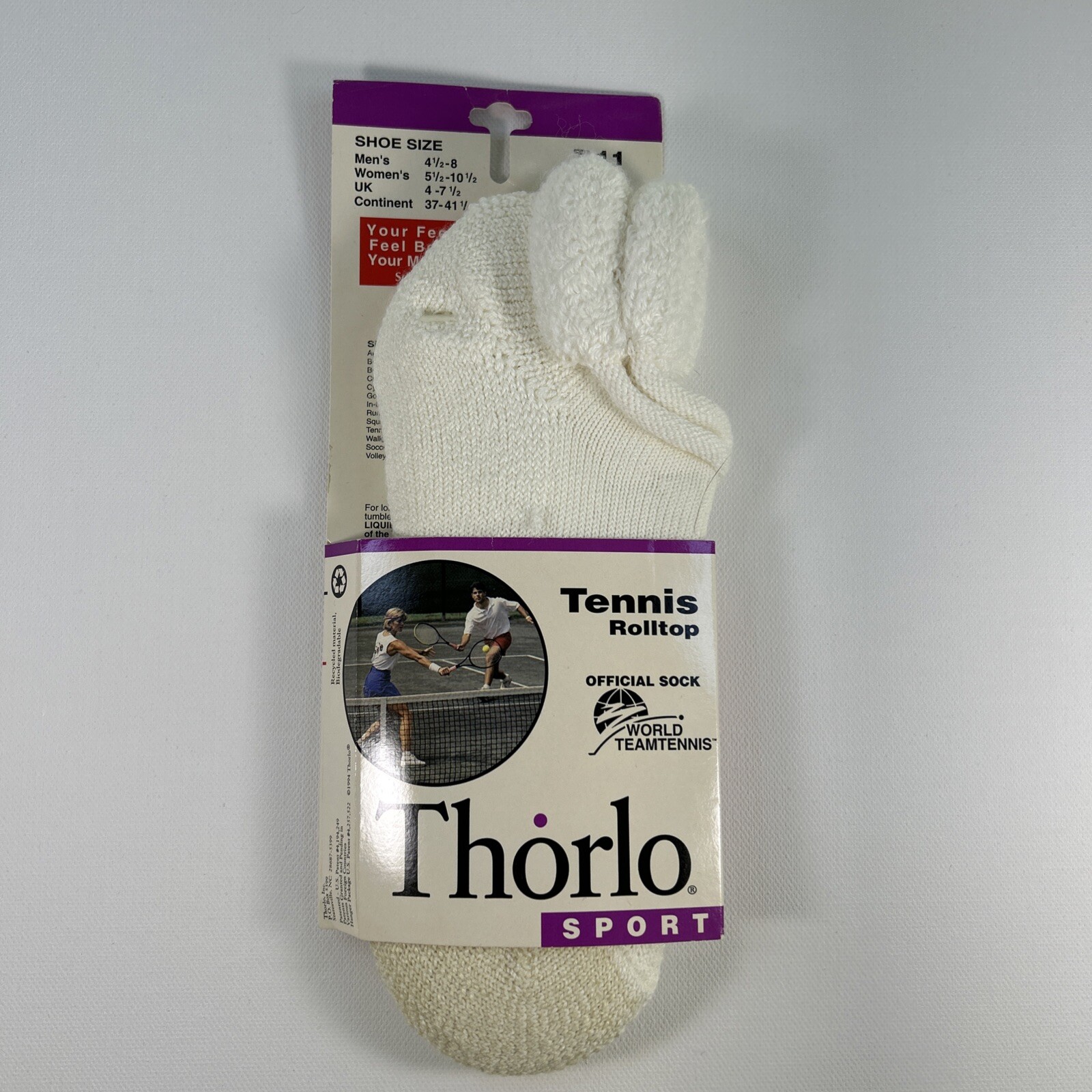 VTG Socks NOS Thorlo Orlon White Tennis Sport NOS USA 90’s Low Roll top T-11 M