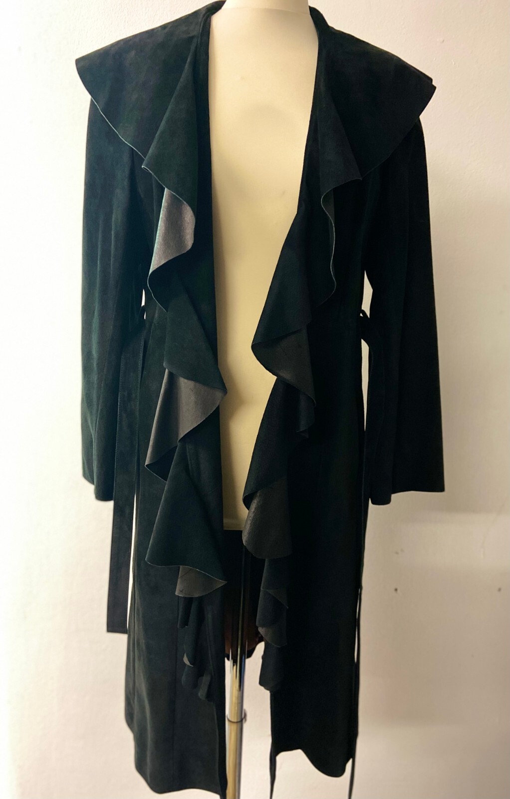 Showcase Your Style with this fancy suede coat with ruffle trim | Size M