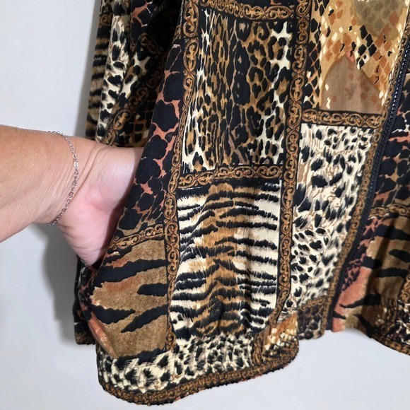 Erin London Vtg 100% silk patchwork animal print zipper front jacket Woman sz XL