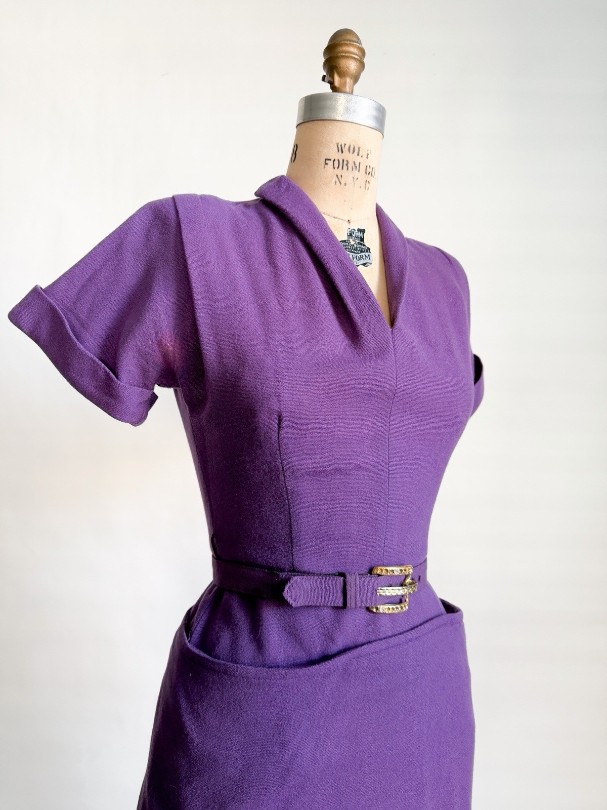 Vintage 1950s Purple Wool Bombshell Wiggle Dress Pacific Mills S