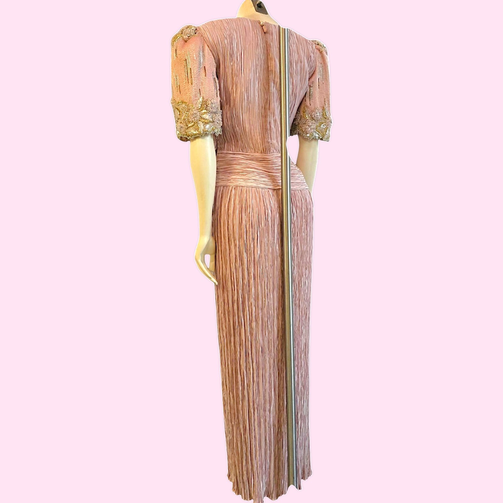 Vintage Mary McFadden Couture Fortuny Style Pleated Gown Blush Nude Pink Small