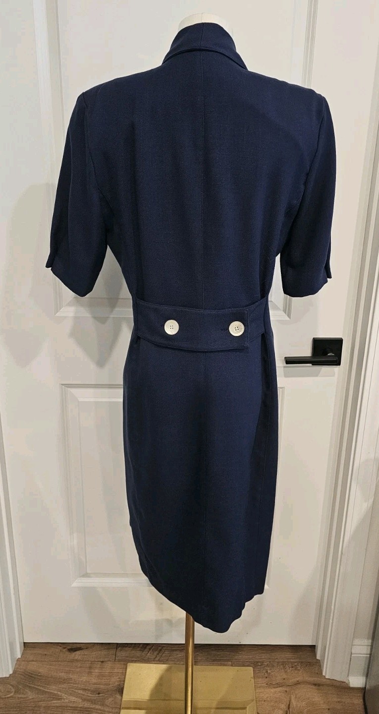 Vintage Lined Navy Pretaporte Coat Dress w/White Mother of Pearl Buttons Sz 6
